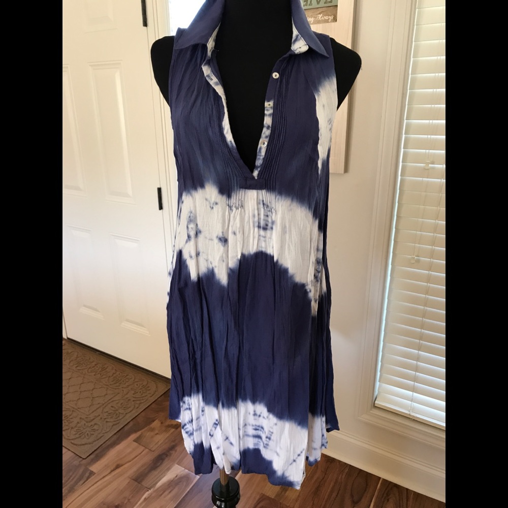 PCB tank dress in blue tie-dye